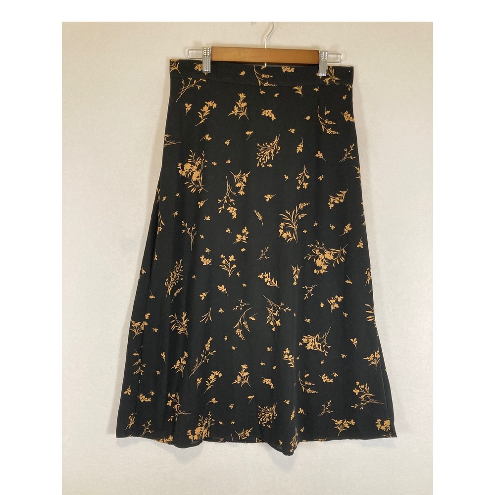 Cottagecore Vince Camuto Womens Medium Black Gold Floral Midi Skirt C3453401